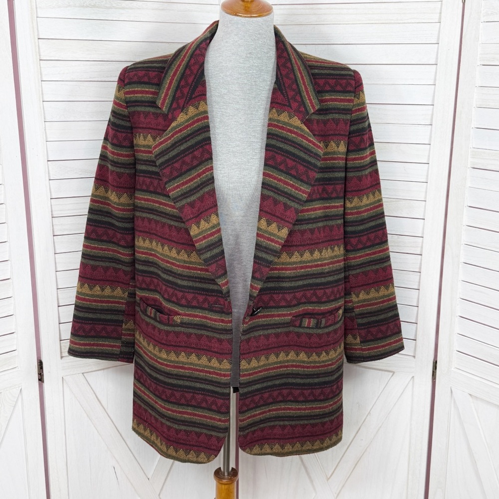 Vintage‎ Braetan Blazer Women Small Red Southwestern Print Wool Blend Jacket